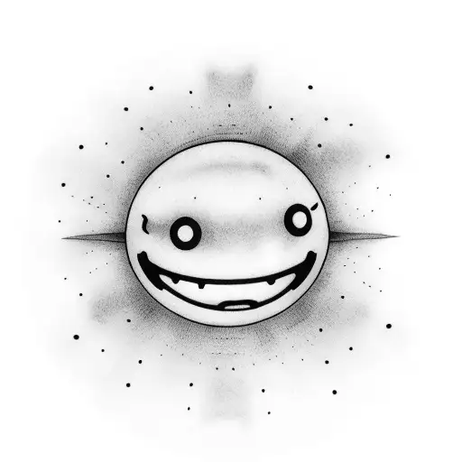 Dotwork representation of Blink 182's iconic smiley face with a UFO in the background tattoo design idea