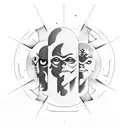 A realistic portrait of Blink 182 members surrounded by UFOs and celestial elements tattoo design idea