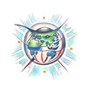 A traditional tattoo showcasing your passion for international relations with a space-themed globe and alien ambassadors tattoo design idea