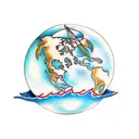 A traditional tattoo showcasing your passion for international relations with a space-themed globe and alien ambassadors tattoo design idea