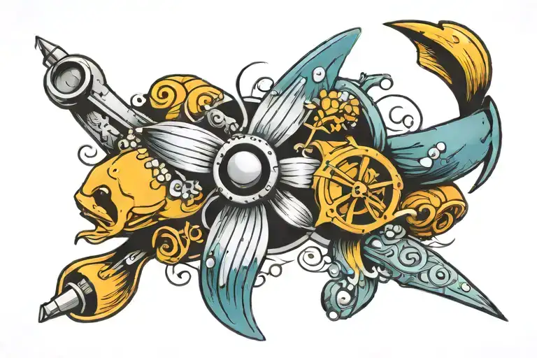 A propeller with pisces paint tattoo design idea