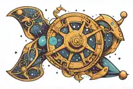 A stylized propeller with Pisces constellation patterns tattoo design idea