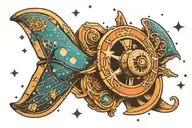 A stylized propeller with Pisces constellation patterns tattoo design idea