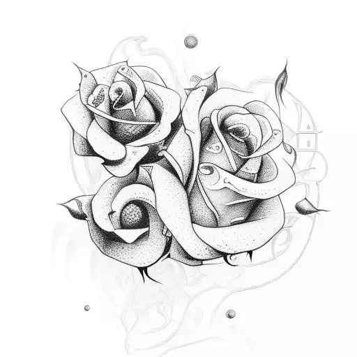 roaing boat and roses tattoo design idea