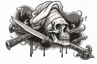 skull with Chef hat, knife, and fork underneath tattoo design idea