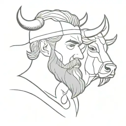 double faced bearded man and bull tattoo design idea