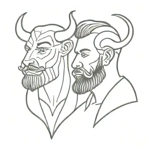 double headed bearded man and bull tattoo design idea
