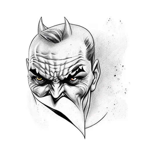 joker frowning with batmans cowl on tattoo design idea