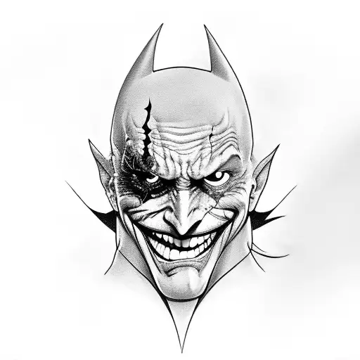 joker frowning with batmans cowl on tattoo design idea