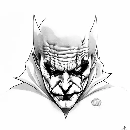 joker frowning with batmans cowl on tattoo design idea