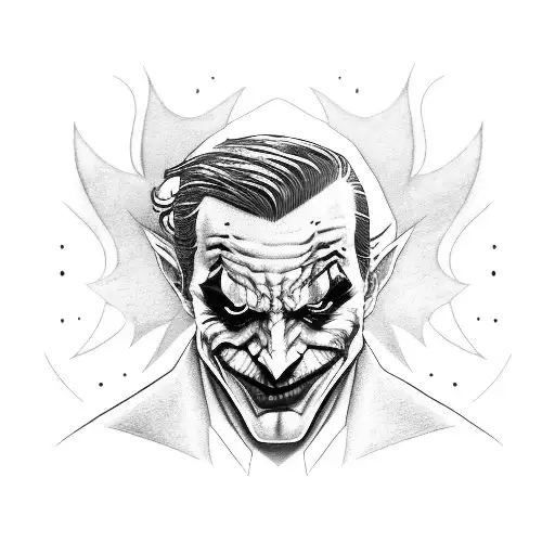 joker frowning with batmans cowl on tattoo design idea