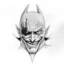 joker frowning with batmans cowl on tattoo design idea
