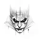 joker frowning with batmans cowl on tattoo design idea