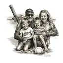 A realistic portrait of the client's family enjoying a day at the beach, with subtle nods to their love of baseball and rock music incorporated into the background tattoo design idea