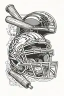 A baseball bat and football helmet crossed to symbolize the client's passion for sports tattoo design idea