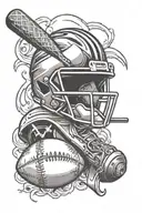A baseball bat and football helmet crossed to symbolize the client's passion for sports tattoo design idea