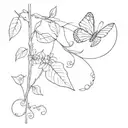 Caterpillar to butterfly emerging on a vine with flowers and leaves tattoo design idea