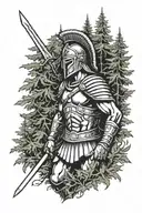 spartan warrior surrounded by evergreen trees  tattoo design idea