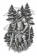 spartan warrior surrounded by evergreen trees  tattoo design idea