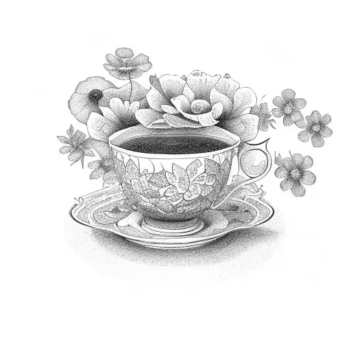 three tea cups with flowers tattoo design idea