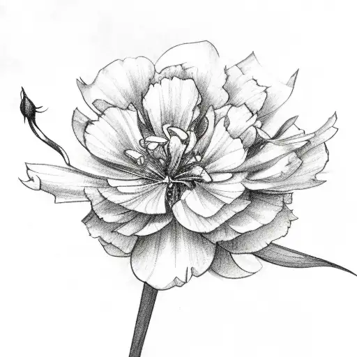 A sketch that goes down an arm of four flowers , Paperwhites flower, Peony flower, Cosmos Flower, Rose Flower, a humming tattoo design idea