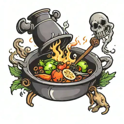 cauldron with food tattoo design idea