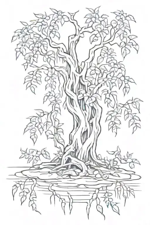 Weeping willow with ivy vines tattoo design idea