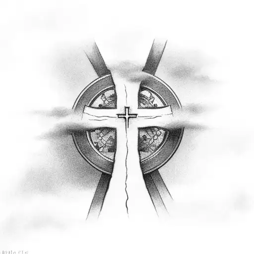 Christian Cross with clouds around it tattoo design idea