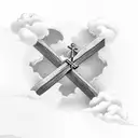 Christian Cross with clouds around it tattoo design idea