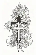 Incorporate elements from the video game 'Final Fantasy' and a cross symbol to represent Christianity tattoo design idea
