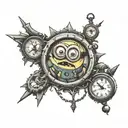 minion and broken clock tattoo design idea