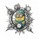 minion and broken clock tattoo design idea