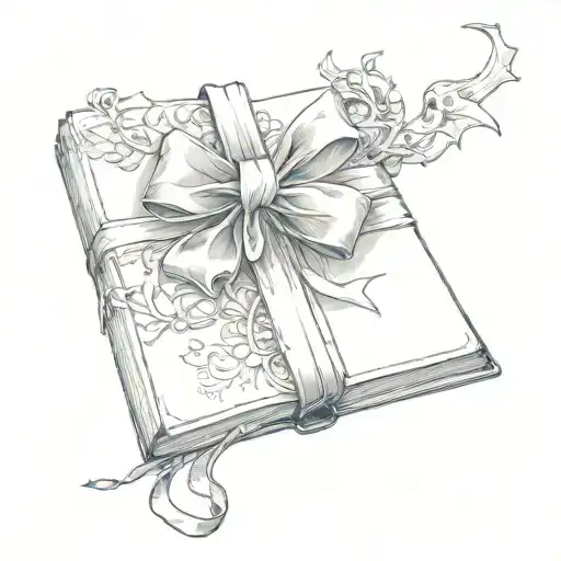 A closed book with Matilda’s bow tied around it like a ribbon on a gift. tattoo design idea