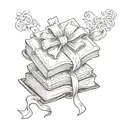 A closed book with Matilda’s bow tied around it like a ribbon on a gift. tattoo design idea
