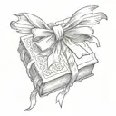 A closed book with Matilda’s bow tied around it like a ribbon on a gift. tattoo design idea