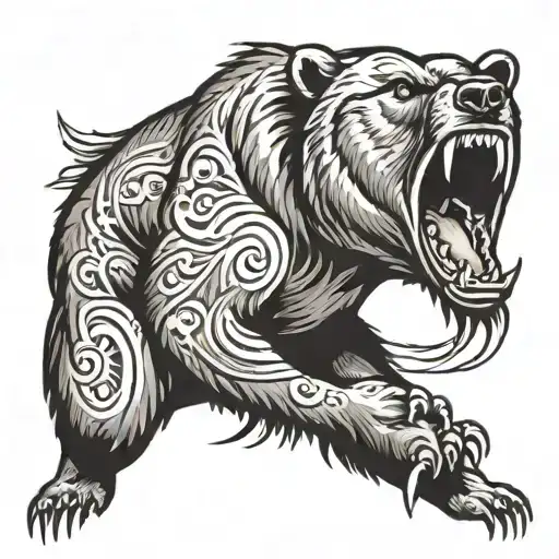 bear screaming furiously tattoo design idea