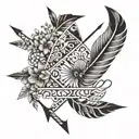 words follow your arrow with an arriw that has feathers and small flowers  tattoo design idea