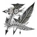 words follow your arrow with an arriw that has feathers and small flowers  tattoo design idea