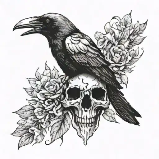 Raven skull tattoo design idea