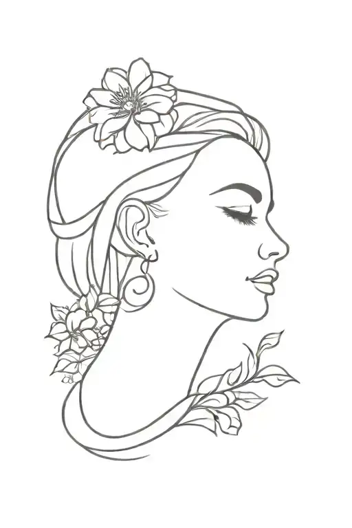 floral lady head tattoo design idea