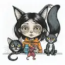 Coraline, if they had put buttons in her eyes.  her friend wybie in shock and the cat eating a mouse with button eyes. t tattoo design idea