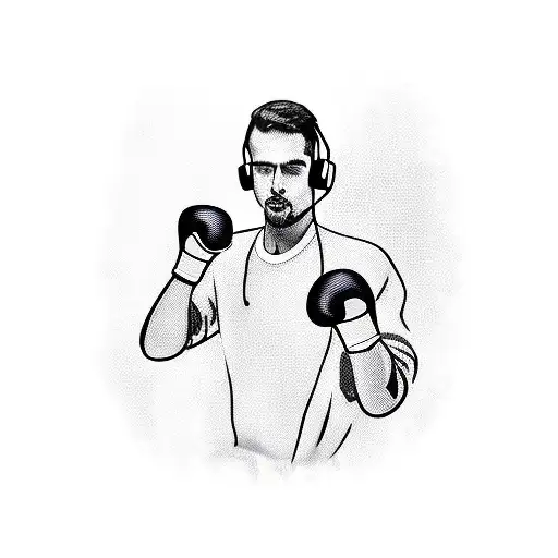A phone agent wearing boxing gloves and headphones, with a microphone in hand tattoo design idea