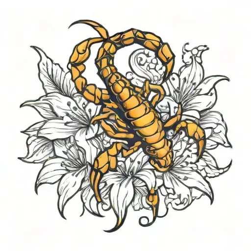 scorpion holding stargazer lilys tattoo design idea