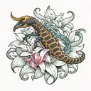scorpion holding stargazer lilys tattoo design idea