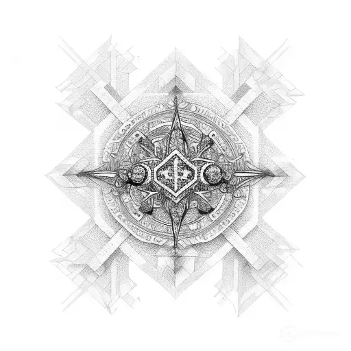 A sinner cross made up of intricate geometric shapes and patterns tattoo design idea