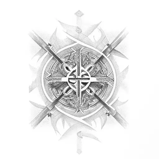A sinner cross made up of intricate geometric shapes and patterns tattoo design idea