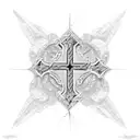 A sinner cross made up of intricate geometric shapes and patterns tattoo design idea
