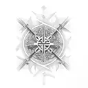 A sinner cross made up of intricate geometric shapes and patterns tattoo design idea