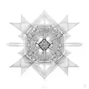 A sinner cross made up of intricate geometric shapes and patterns tattoo design idea