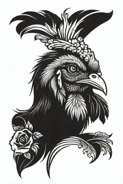 head of rooster drunk beer with flowers around tattoo design idea